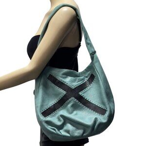 12Christopher Kon Leather Hobo Bag Teal Zippered Compartments  Adjustable Strap